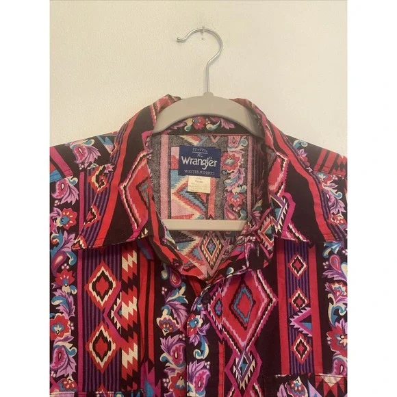 Vintage Wrangler Brushpopper Button Up Western Shirt Long Sleeve Men's XL